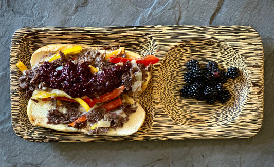 Bear Cheesesteak Sandwich w/ Wild Blackberry Jalapeño Relish