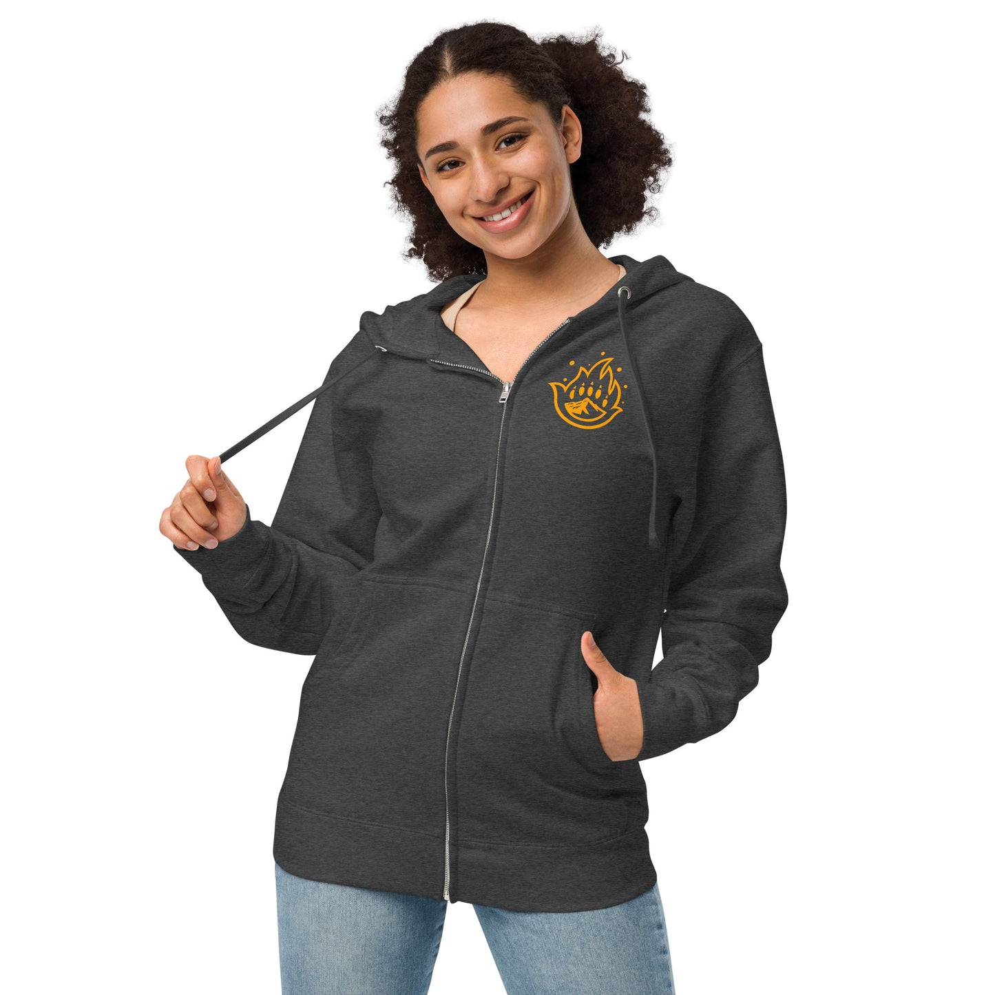 Unisex Gold Logo fleece zip up hoodie